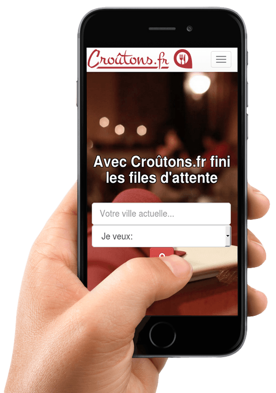 Smartphone avec l'application croûtons.fr